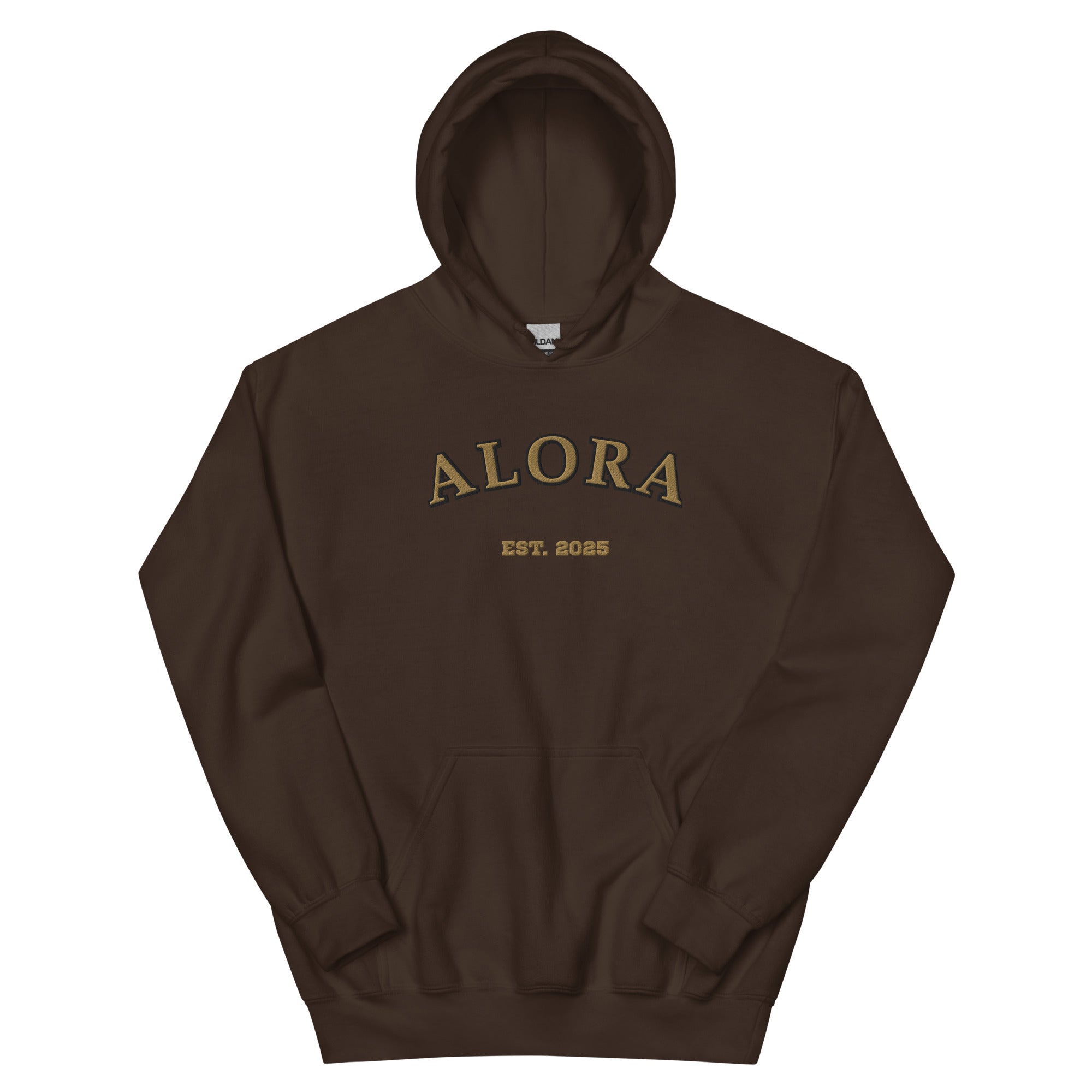 Mocha ALORA Varsity Style Embroidered Hoodie